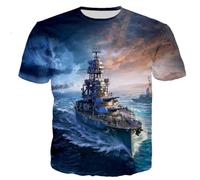 CHSLO Mens 3D Print t-shirts Summer Warship Sea Unisex 3D Digital Printed T-Shirt Round Neck Men'S Short-Sleeved Loose Fitness Stretch Breathable Sports Top Oversize
