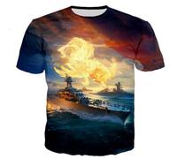 CHSLO Mens 3D Print t-shirts Summer Warship Sea Unisex 3D Digital Printed T-Shirt Round Neck Men'S Short-Sleeved Loose Fitness Stretch Breathable Sports Top Oversize