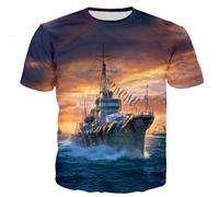 CHSLO Mens 3D Print t-shirts Summer Warship Sea Unisex 3D Digital Printed T-Shirt Round Neck Men'S Short-Sleeved Loose Fitness Stretch Breathable Sports Top Oversize