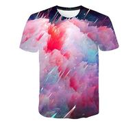 CHSLO Mens 3D Print t-shirts Summer White Clouds And Sky Colorful Unisex 3D Digital Printed T-Shirt Round Neck Men'S Short-Sleeved Loose Fitness Stretch Breathable Half-Sleeved Sports Top Oversize