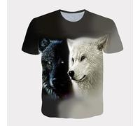 CHSLO Mens 3D Print t-shirts Summer Wolf Animal Unisex 3D Digital Printed T-Shirt Round Neck Men'S Short-Sleeved Loose Fitness Stretch Breathable Sports Top Oversize