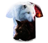 CHSLO Mens 3D Print t-shirts Summer Wolf Animal Unisex 3D Digital Printed T-Shirt Round Neck Men'S Short-Sleeved Loose Fitness Stretch Breathable Sports Top Oversize