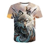 CHSLO Mens 3D Print t-shirts Summer Wolf Animal Unisex 3D Digital Printed T-Shirt Round Neck Men'S Short-Sleeved Loose Fitness Stretch Breathable Sports Top Oversize