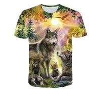 CHSLO Mens 3D Print t-shirts Summer Wolf Animal Unisex 3D Digital Printed T-Shirt Round Neck Men'S Short-Sleeved Loose Fitness Stretch Breathable Sports Top Oversize