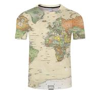 CHSLO Mens 3D Print t-shirts Summer World Map Unisex 3D Printed T-Shirt Round Neck Men'S Short-Sleeved Loose Spring And Autumn Stretch Breathable Half-Sleeved Sports Top Oversize