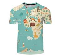 CHSLO Mens 3D Print t-shirts Summer World Map Unisex 3D Printed T-Shirt Round Neck Men'S Short-Sleeved Loose Spring And Autumn Stretch Breathable Half-Sleeved Sports Top Oversize