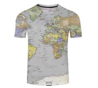 CHSLO Mens 3D Print t-shirts Summer World Map Unisex 3D Printed T-Shirt Round Neck Men'S Short-Sleeved Loose Spring And Autumn Stretch Breathable Half-Sleeved Sports Top Oversize