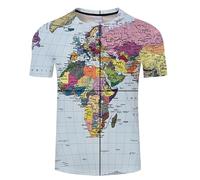 CHSLO Mens 3D Print t-shirts Summer World Map Unisex 3D Printed T-Shirt Round Neck Men'S Short-Sleeved Loose Spring And Autumn Stretch Breathable Half-Sleeved Sports Top Oversize