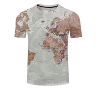 CHSLO Mens 3D Print t-shirts Summer World Map Unisex 3D Printed T-Shirt Round Neck Men'S Short-Sleeved Loose Spring And Autumn Stretch Breathable Half-Sleeved Sports Top Oversize