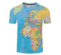 CHSLO Mens 3D Print t-shirts Summer World Map Unisex 3D Printed T-Shirt Round Neck Men'S Short-Sleeved Loose Spring And Autumn Stretch Breathable Half-Sleeved Sports Top Oversize