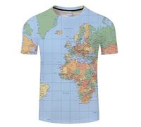 CHSLO Mens 3D Print t-shirts Summer World Map Unisex 3D Printed T-Shirt Round Neck Men'S Short-Sleeved Loose Spring And Autumn Stretch Breathable Half-Sleeved Sports Top Oversize
