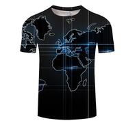 CHSLO Mens 3D Print t-shirts Summer World Map Unisex 3D Printed T-Shirt Round Neck Men'S Short-Sleeved Loose Spring And Autumn Stretch Breathable Half-Sleeved Sports Top Oversize