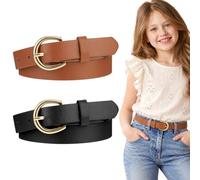 Chsoejuf 2PCS Adjustable Kids Belt Size 10-12 Youth Toddler Girls Belts | 82cm Soft Durable Leather Exquisite Skinny Girl Waist Belt with Sliding Metal Double O Ring Buckle for Shool Uniform Casual