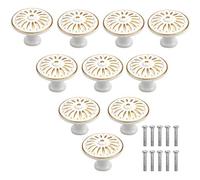 Chstarina 10 Pcs White Cabinet Knobs 35MM Vintage Chic Round Drawer Knobs Metal Flower Cabinet Cupboard Drawer Wardrobe Door Knob Handles with Screws for Home Kitchen Office Furniture Chest