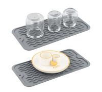 Chstarina 2 Pcs Grey Silicone Dish Drying Mat, 30 x 15cm Dish Draining Mat Washable, Collapsible Dish Drying Mat, Draining Board Mats for Kitchen Counter Sink Sponges Brushes Soap