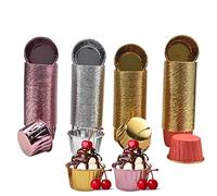 Chstarina 200pcs Cupcake Cases Pack Foil Metallic Muffin Cases Baking Cakes Wrapper Muffin Cases Aluminum Cupcake Liners Baking Paper for Weddings Birthdays Baby Showers Party Coffie Shop