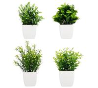 Chstarina 4 Pack Artificial Plants in Pots, Artificial Greenery in Pots, Small Plastic Potted Plants, Fake Plants, Faux Plants for Office, Desk, Bedroom, House, Windowsill, Indoor, Outdoor Decor