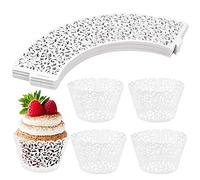 Chstarina 50pcs Pearly Paper Cupcake Wrappers, Vine Lace Cupcakes Liners, Baking Cake Cups Wraps, Cupcake Muffin Papers Holders for Wedding Birthday Party Decoration (White)
