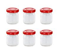 Chstarina 6 x 50ml Mini Jam Jars, Mini Glass Jars with Screw Lids, Small Storage Jars Glass or Spice, Jam, Honey, Jelly, Herbs, Dessert, Preserves, Pickles, DIY Candles Decor