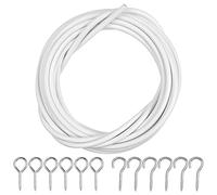 Chstarina Curtain Wire 10M Curtain Cable Net Curtain Wire with Hooks and Eyes White Net Curtain Rod Window Net Curtain Kit,10 Pairs Curtain Hooks Curtain Rail Wire Cord for Window Curtain Rod