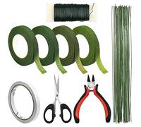 Chstarina Floral Stem Arrangement Tools Kit, 9Pcs Floristry Supplies with Florist Tape, 26 Gauge Stem Wire, 22 Gauge Green Floral Wire and Floral Wire Cutter for Bouquet Stem Wrap Florist Wedding