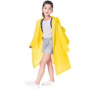 Chstarina Kids Raincoat, Children's Rainwear with School Bag Cover, Yellow Rain Poncho Eva, Waterproof Reusable, Size 4-15 Years, Unisex, Rain Cape for Boys Girls, Hiking, Camping, Travel