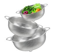 Chstarina Set of 3 Stainless Steel Colander, Metal Colanders with Handle, Micro-Perforated Food Strainer, for Strain, Drain, Rinse, Metal Strainer for Vegetables Fruit Pasta