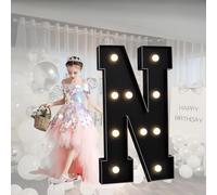 CHSUFBTY Large Neon Black Numbers and Letters Led Lights, Mosaic Letters, Suitable for Engagement, Wedding, and Birthday Party Background Decorations(N,120cm/47in)
