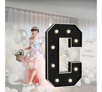 CHSUFBTY Large Neon Black Numbers and Letters Led Lights, Mosaic Letters, Suitable for Engagement, Wedding, and Birthday Party Background Decorations(C,120cm/47in)