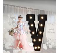 CHSUFBTY Large Neon Black Numbers and Letters Led Lights, Mosaic Letters, Suitable for Engagement, Wedding, and Birthday Party Background Decorations(V,70cm/28in)