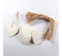 CHSYOO 100 Pieces White Heart-Shaped Price Tags + 100 Pieces 20cm Long Jute Strings, Paper Luggage Labels Paper Presents Tags for DIY Crafts