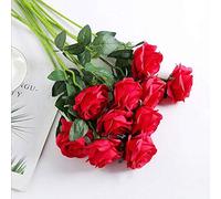 CHSYOO 6 Pcs Artificial Silk Red Roses Flowers Blooming Lifelike Rose Bridal Bouqets For Wedding Bridal Bouquet Realistic Flower, Home Table Birthday Party Floral Arrangment, Garden Key Decoration