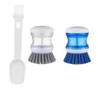 Chtaoxin 3 Pcs Multifunctional Pressing Cleaning Brush with a coffee powder brush, Soap Dispensing Dish Brush for Dishes Pot Pan Sink Cleaning and Coffee Grinders