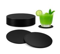 Chtaoxin 8 PCS Silicone Drink Coasters for Hot and Cold Beverages - Non-slip Black Round Cup Mats, Heat-Resistant Bar Table Protectors for Coffee Tea Beer Wine, Reusable Washable Soft Rubber Pad Set