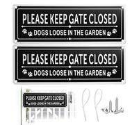 Chtaoxin Dog Signs for Gates 2pcs, 25x9cm/9.84x3.54in Please Keep Gate Closed Sign, Dog Warning Signs Rust Free Aluminum