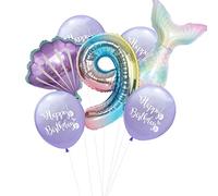 CHTENG 7PCs Mermaid Foil Balloons Set Mermaid Sea Theme Birthday Party Decoration 32 Inch Number Foil Balloon Shell Helium Balloon (Purple-9)