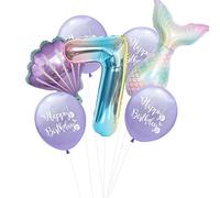 CHTENG7PCs Mermaid Foil Balloons Set Mermaid Sea Theme Birthday Party Decoration 32 Inch Number Foil Balloon Shell Helium Balloon (Purple-7)