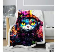 CHTLIFQ 3D Thick Warm Fleece Blanket Techno Cat Fleece Blanket Couch Bed Soft Fluffy Blanket All Seasons Adult and Children 31.5x47.3 inches sherpa （80x120cm）