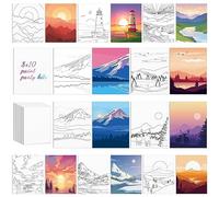 Chuangdi 10 Pcs Landscape Pre Drawn Canvas for Painting Pre Printed Paint and Sip Party Supplies 8 x 10 Inch Stretched Outline Board Painting Kit for Adults Beginner Artist DIY