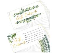 Chuangdi 100 Pcs Gift Certificate for Business Eucalyptus Blank Gift Certificate Cards Gold Foil Present Postcard Double-sided Customer Client Voucher Card for Christmas Birthday Beauty Salon Spa