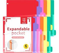 Chuangdi 12 Pack Plastic Binder Dividers with Clear Front Pockets and 6 Tab 1/6 Cut Insertable Divider for 3 Ring Binder Letter Size Supplies Organization (Colourful)