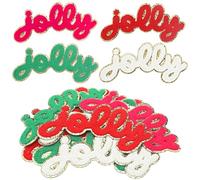 Chuangdi 12 Pcs Jolly Christmas Iron on Patches 7.8 Inch Sew on Chenille Letter Christmas Self Adhesive Chenille Embroidered Applique Patches for Clothing Crafts DIY Xmas Decor Supplies