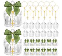 Chuangdi 12 Sets Baptism Favors Crystal Candy Bowl Sets for Guests Gifts First Communion Favors with 12 Pcs Cross Rosary for Baby Shower Supplies Baptism Decorations First Communion Party (Green)