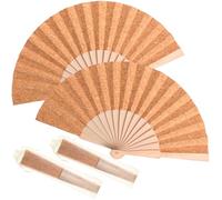 Chuangdi 2 Pack Fabric Handheld Folding Hand Fans 8.27 Inch Portable Decorative Fans with Drawstring Bags for Women Wedding Bridal Dancing Church DIY Crafts Summer Party(Soft Tree Bark)