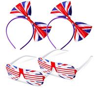 Chuangdi 2 Pcs Union Jack Headband and 2 Pairs Sunglasses, Shutter Shades British Flag Bow Hair Accessories Union Jack Party Supplies for King Charles Iii Coronation Decorations Street National Events
