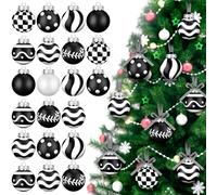 Chuangdi 24 Pcs Christmas Ball Ornaments for Tree Black and White Tree Decorations Modern Striped Swirl Polka Dots Hanging Ball 2.36'' Plastic Balls for Holiday Hanging Decor