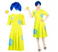 Chuangdi 3 Pcs Halloween Movie Party Costume Set Include Short Blue Pixie Wig Yellow Dress Crystal Ball for Women Cosplay, As Shown in the Picture, X-Large