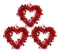 Chuangdi 3 Pcs Valentine Heart Wreaths for Front Door, 14 Inch Valentines Day Decorations with Heart Tinsel Foil Love Hanging Gift for Anniversary Wedding Party Wall Window Mantel Decor (Red)