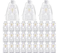 Chuangdi 30 Set Holy Catholic Water Bottles Bulk 50ml Christian Water Container Empty Glass Bottle with Cross Lapel Pin Organza Bag Ribbon Bow for Holy Communion Church Baptism Party Favor (Lovely)