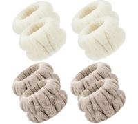 Chuangdi 4-Pair Wrist Spa Washband Microfiber Washing Face Wash Towel Band Scrunchies Absorbent Sweatband for Women - Prevent Liquid Spilling (Beige, Khaki, Classic Style)